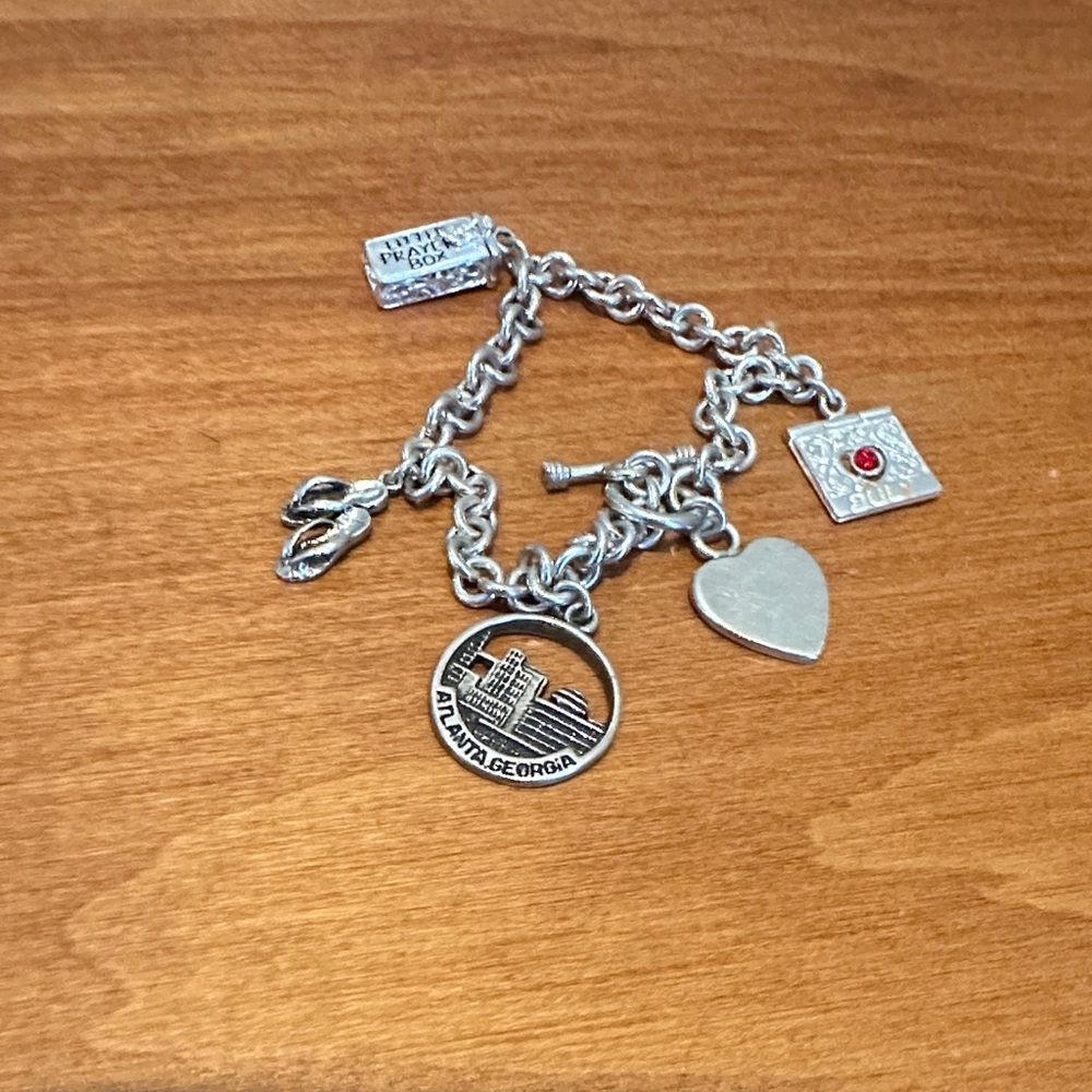 Silver Charm Bracelet with Atlanta Georgia Medal & Heart